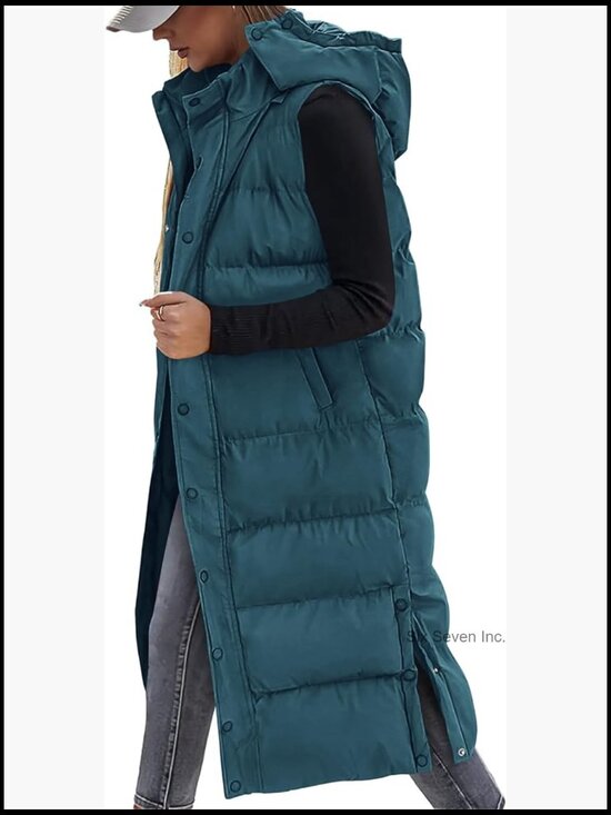 Jackets & Blazers - Long Puffer Vest Women Quilted Hooded Button Down Zip Up Sleeveless Outerwear